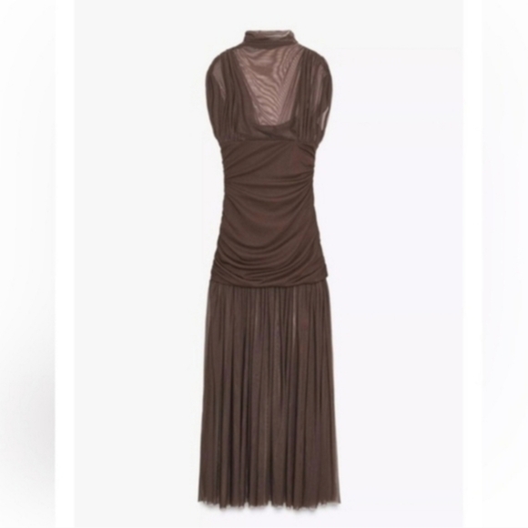 Zara Draped Midi Dress Brown NWT - Picture 14 of 16
